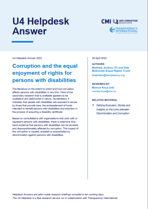 Corruption and the equal enjoyment of rights for persons with disabilities
