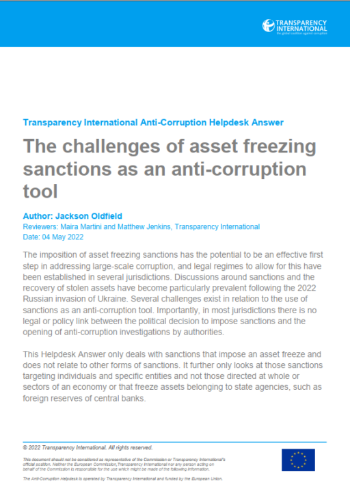 The challenges of asset freezing sanctions as an anti-corruption tool