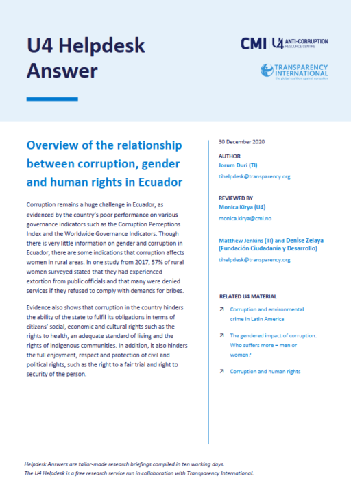 Overview of the relationship between corruption, gender and human rights in Ecuador