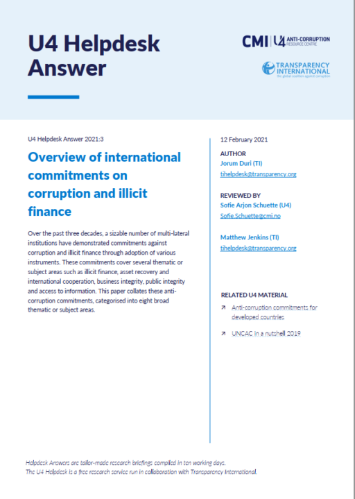 Overview of international commitments on corruption and illicit finance