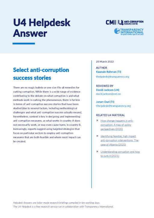 Select anti-corruption success stories