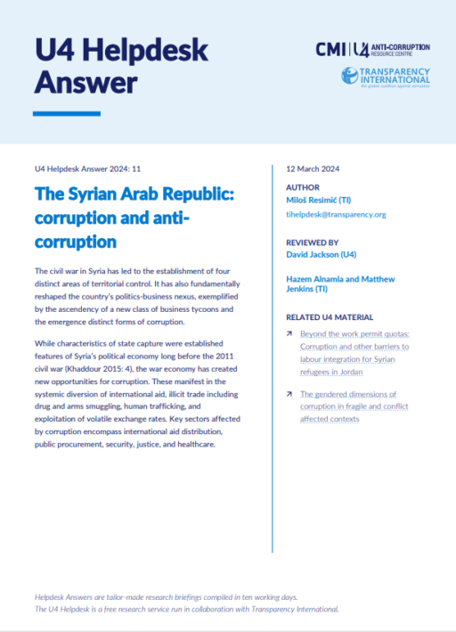 The Syrian Arab Republic: corruption and anti-corruption