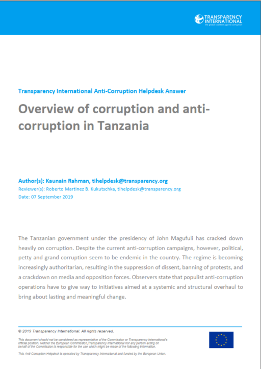 Overview of corruption and anti-corruption in Tanzania