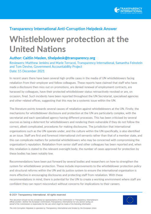 Whistleblower protection at the United Nations