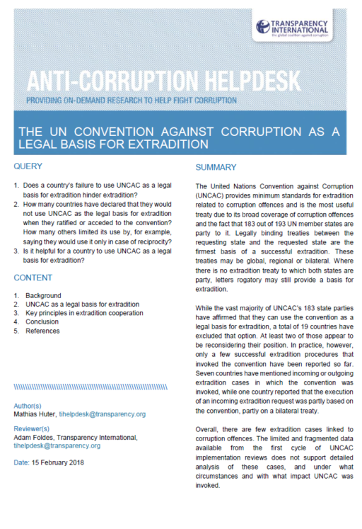 ​ The UN Convention Against Corruption as a Legal Basis for Extradition