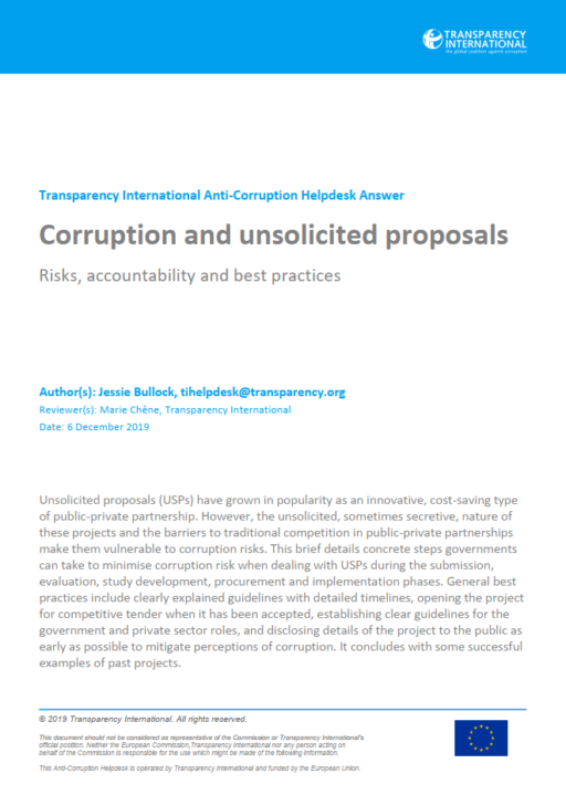Corruption and unsolicited proposals: Risks, accountability and best practices