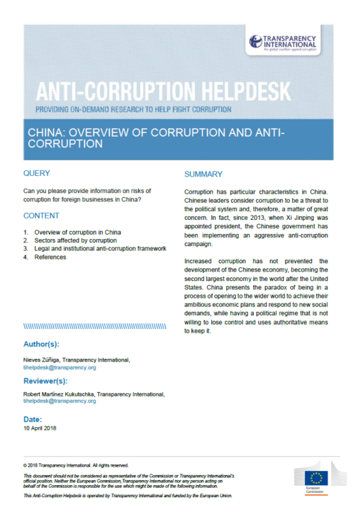 China: Overview of Corruption and Anti-Corruption