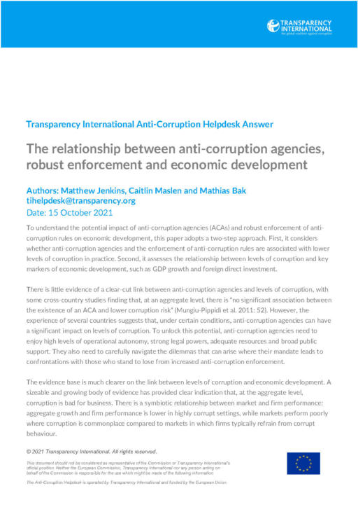 The relationship between anti-corruption agencies, robust enforcement and economic development