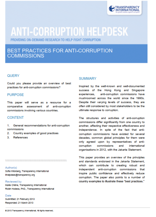 Best practices for anti-corruption commissions