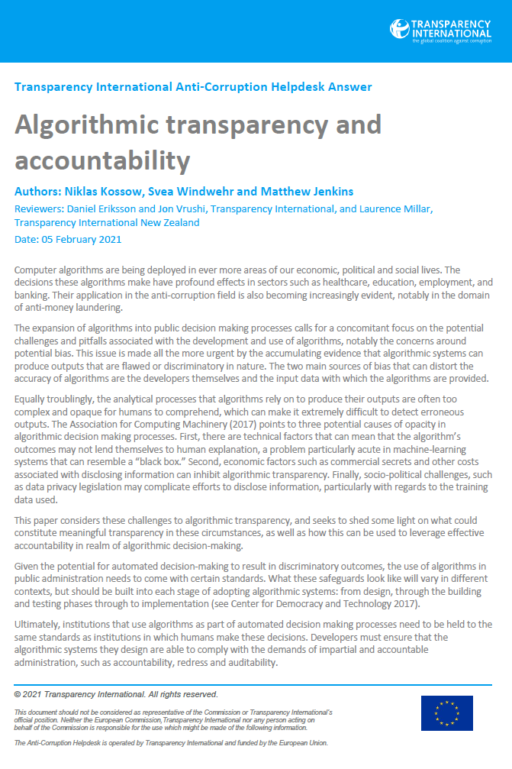 Algorithmic transparency and accountability