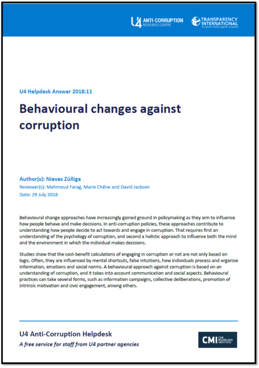 Behavioural changes against corruption