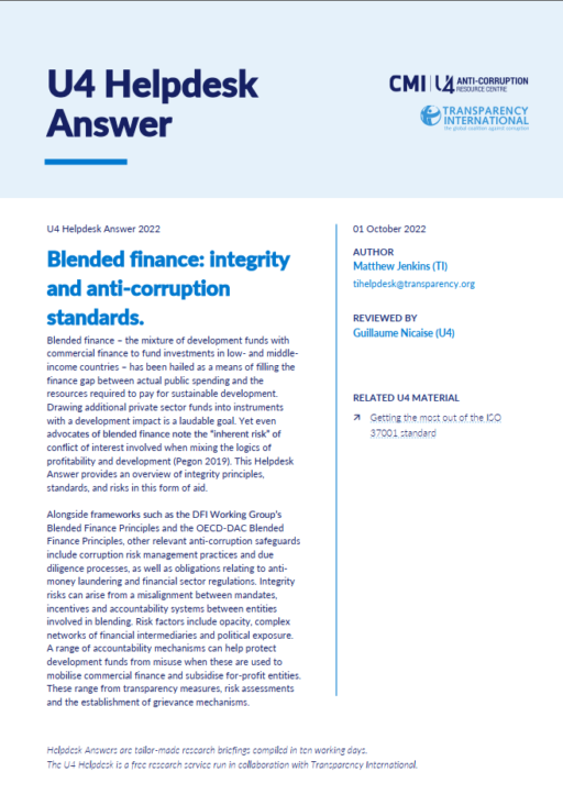 Blended finance: integrity and anti-corruption standards