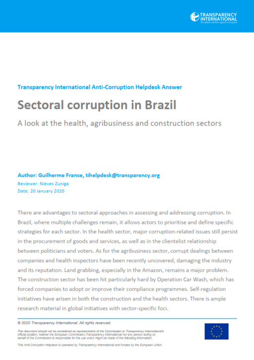 Sectoral corruption in Brazil: A look at the health, agribusiness and construction sectors