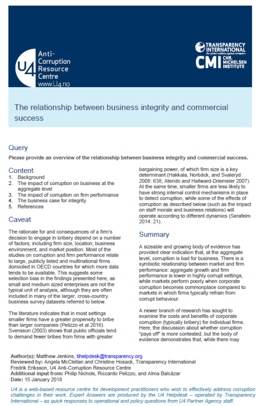 The relationship between business integrity and commercial success