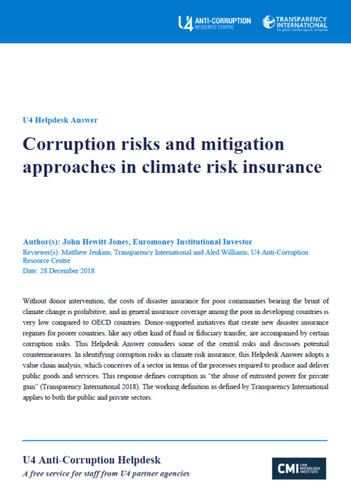 Corruption risks and mitigation approaches in climate risk insurance