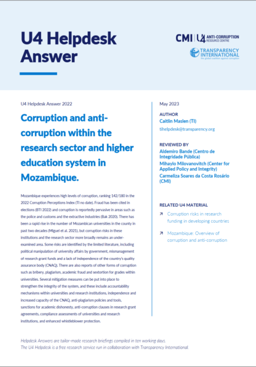 Corruption and anti-corruption within the research sector and higher education system in Mozambique