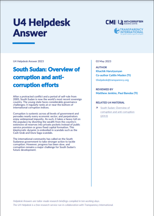 South Sudan: Overview of corruption and anti-corruption efforts