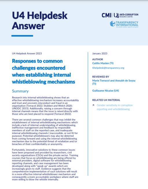 Responses to common challenges encountered when establishing internal whistleblowing mechanisms