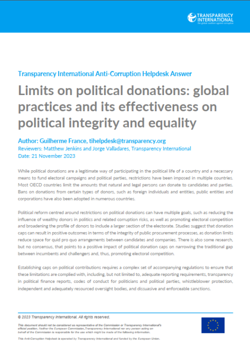 Limits on political donations: global practices and its effectiveness on political integrity and equality