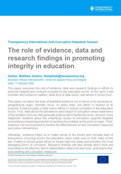 The role of evidence, data and research findings in promoting integrity in education