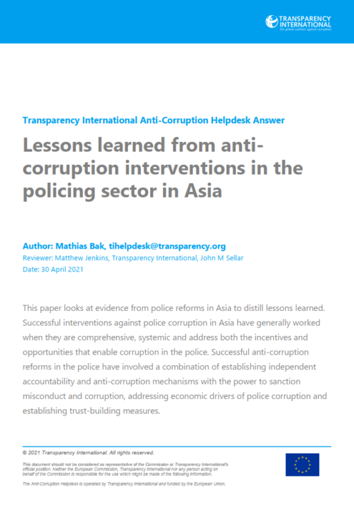 Lessons learned from anti-corruption interventions in the policing sector in Asia