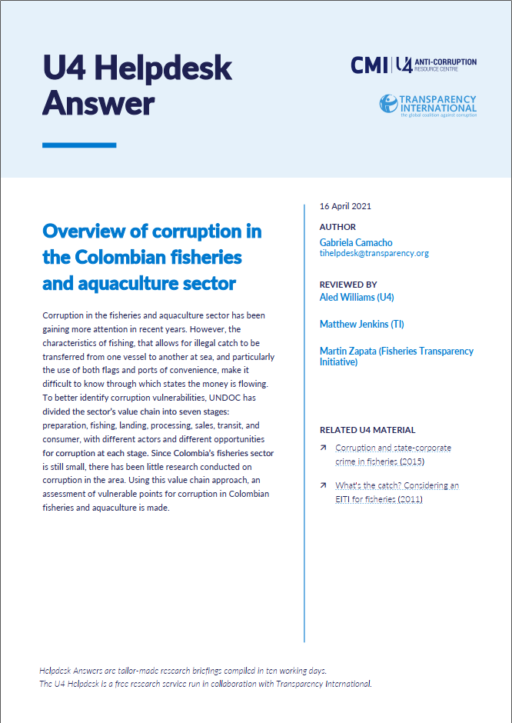 Overview of corruption in the Colombian fisheries and aquaculture sector