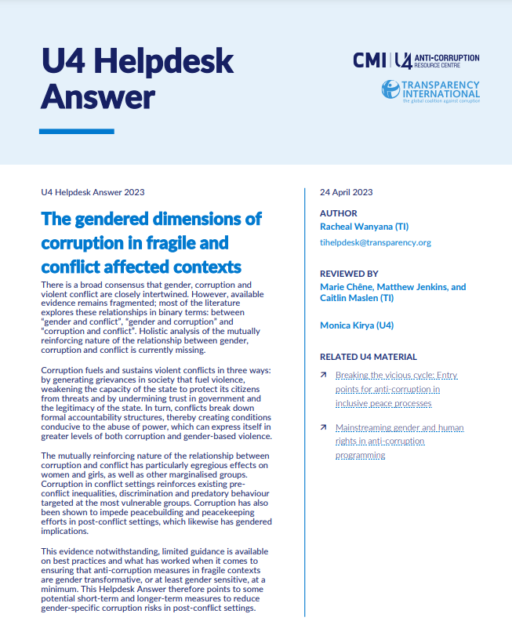 The gendered dimensions of corruption in fragile and conflict affected contexts