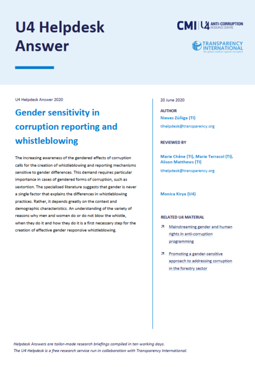 Gender sensitivity in corruption reporting and whistleblowing