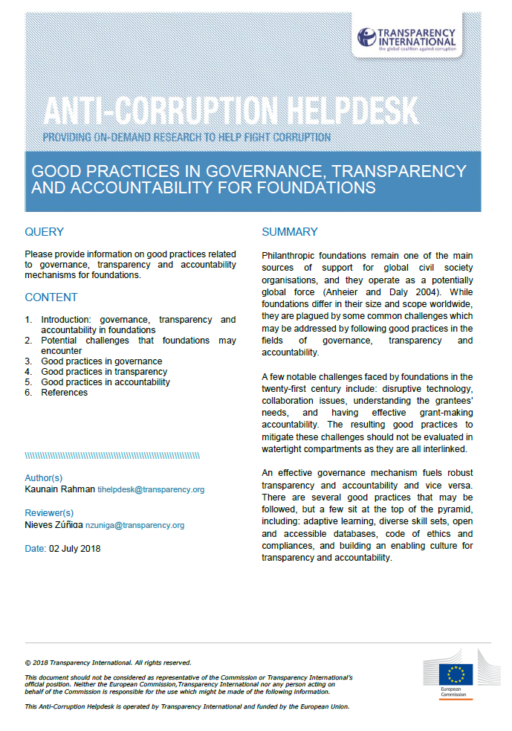 Good practices in governance, transparency and accountability for foundations