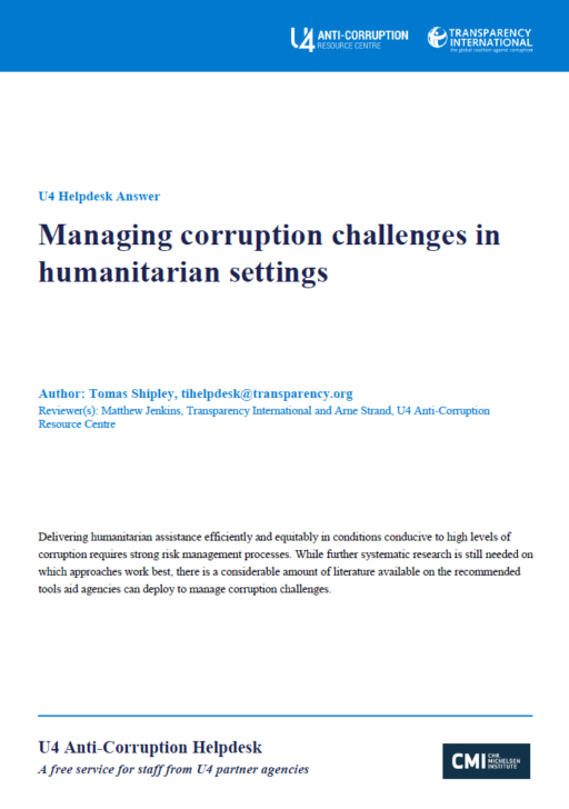Managing corruption challenges in humanitarian settings