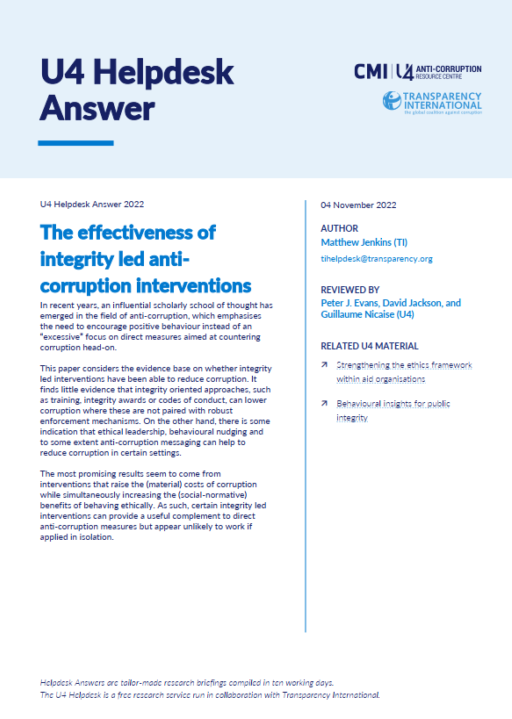 The effectiveness of integrity led anti-corruption interventions