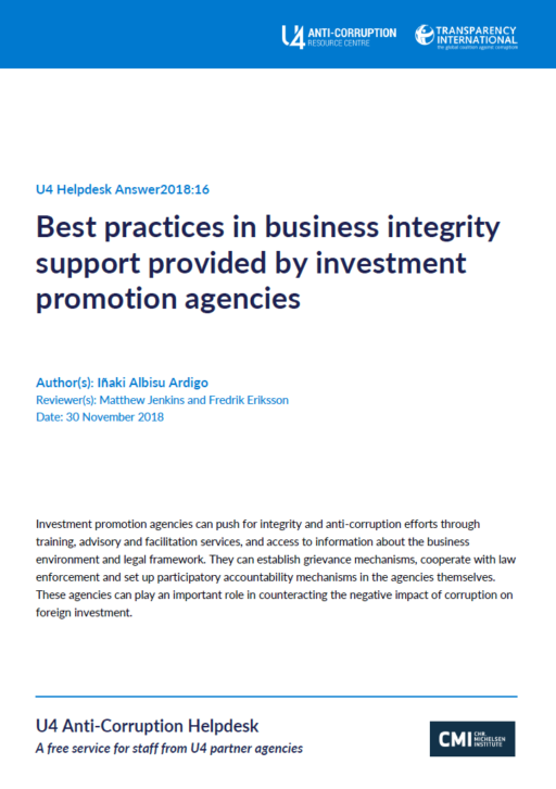 Best practices in business integrity support provided by investment promotion agencies