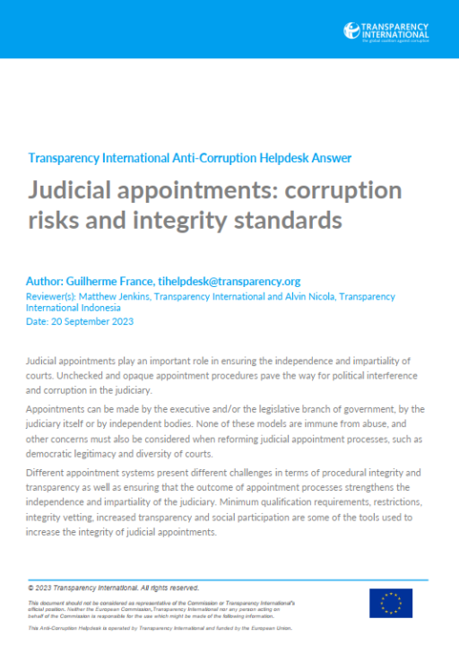 Judicial appointments: corruption risks and integrity standards