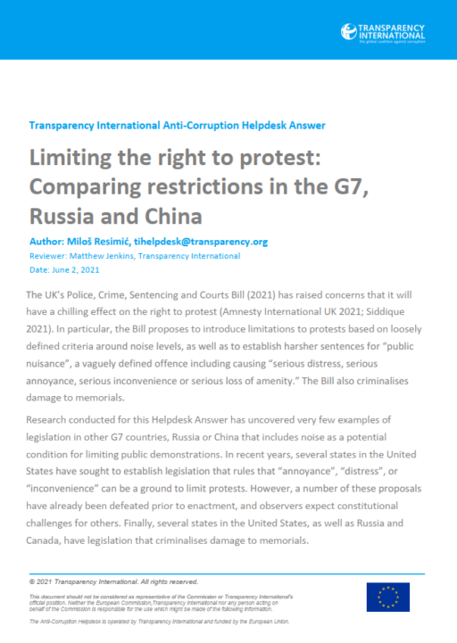 Limiting the right to protest: Comparing restrictions in the G7, Russia and China