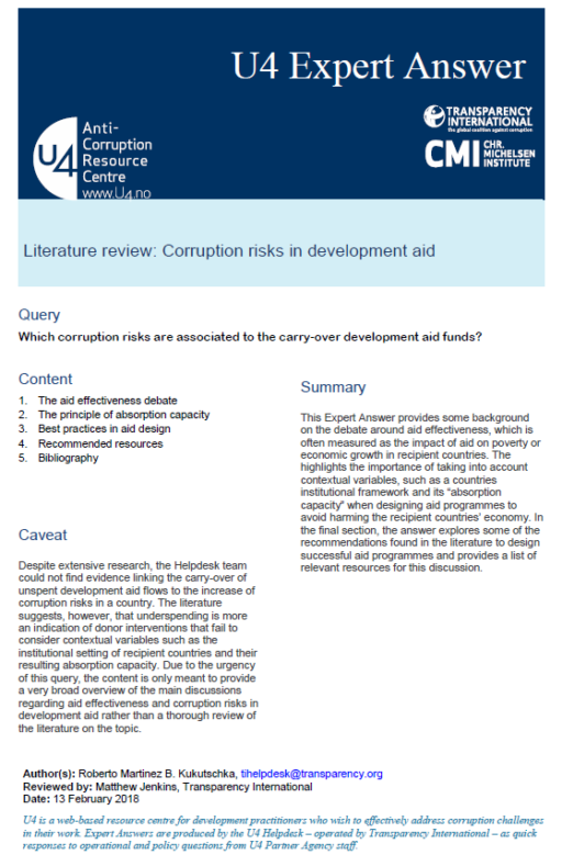 Literature review: Corruption risks in development aid