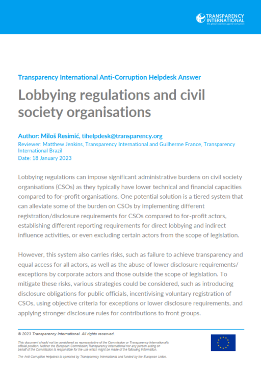 Lobbying regulations and civil society organisations