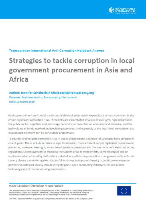 Strategies to tackle corruption in local government procurement in Asia and Africa