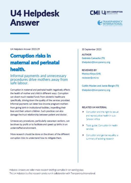 Corruption risks in maternal and perinatal health