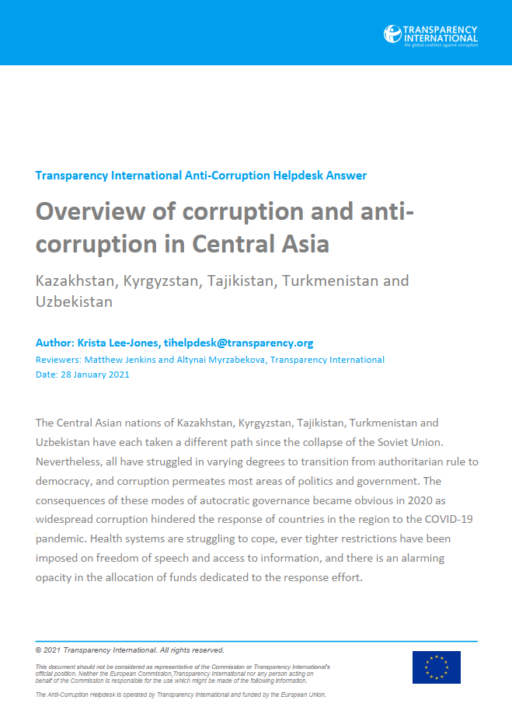 Overview of corruption and anti-corruption in Central Asia