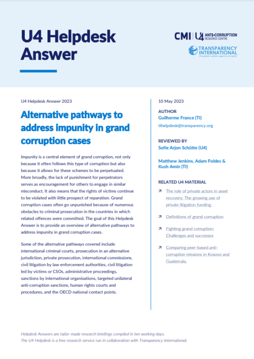 Alternative pathways to address impunity in grand corruption cases