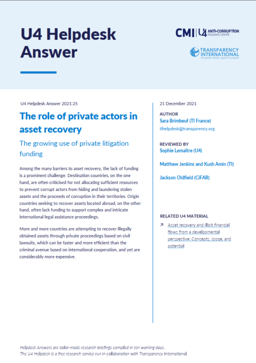 The role of private actors in asset recovery: The growing use of private litigation funding