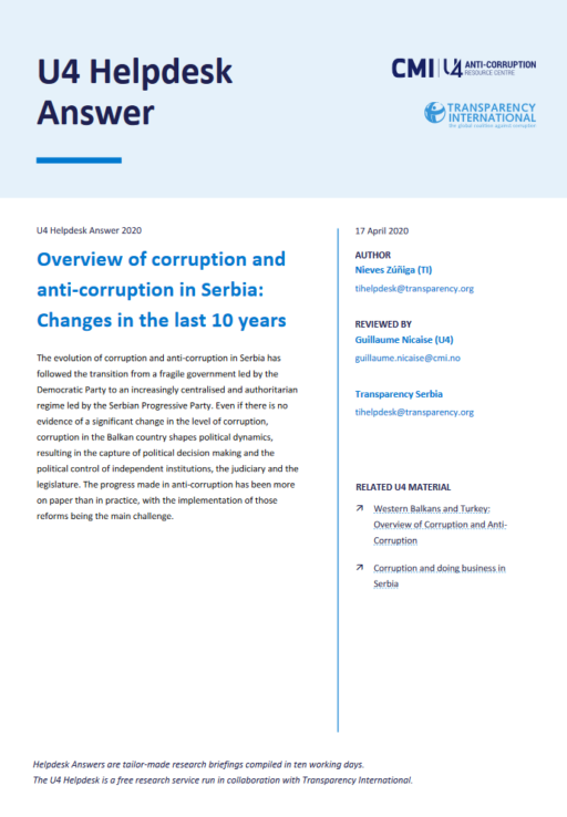 Overview of corruption and anti-corruption in Serbia: Changes in the last 10 years