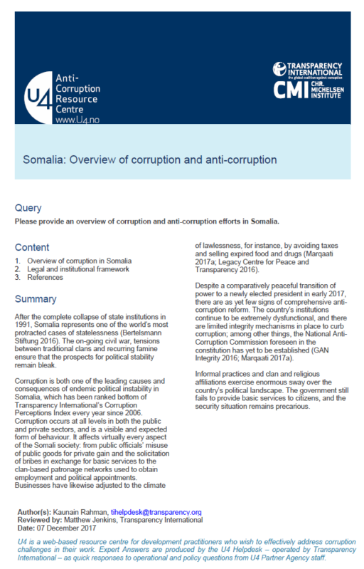 Somalia: Overview of corruption and anti-corruption