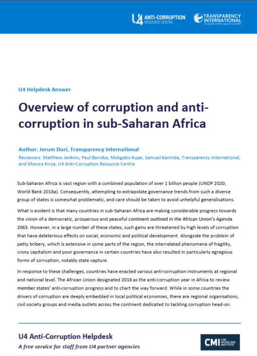 Overview of corruption and anti-corruption in sub-Saharan Africa