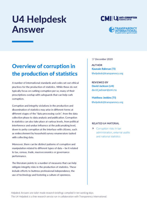 Overview of corruption in the production of statistics
