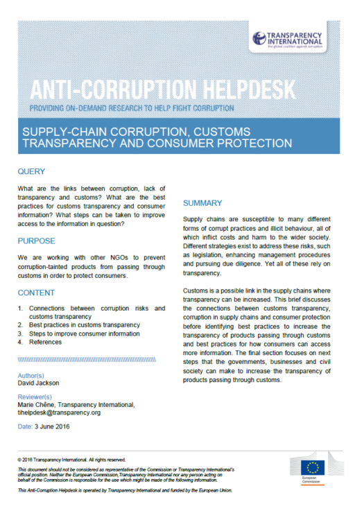 Supply chain corruption, customs transparency and consumer protection