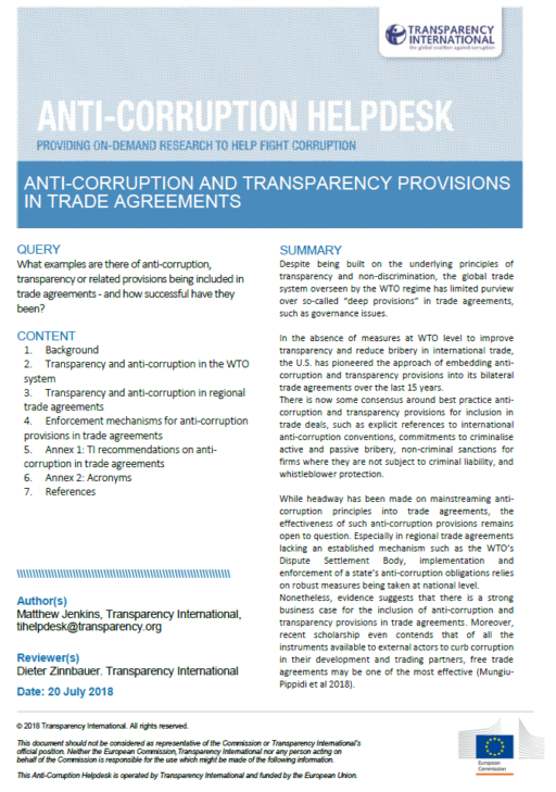 Anti-corruption and transparency provisions in trade agreements