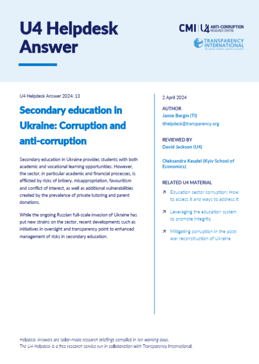 Secondary education in Ukraine: Corruption and anti-corruption