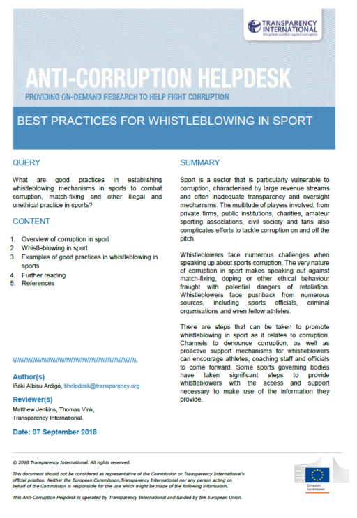 Best practices for whistleblowing in sport